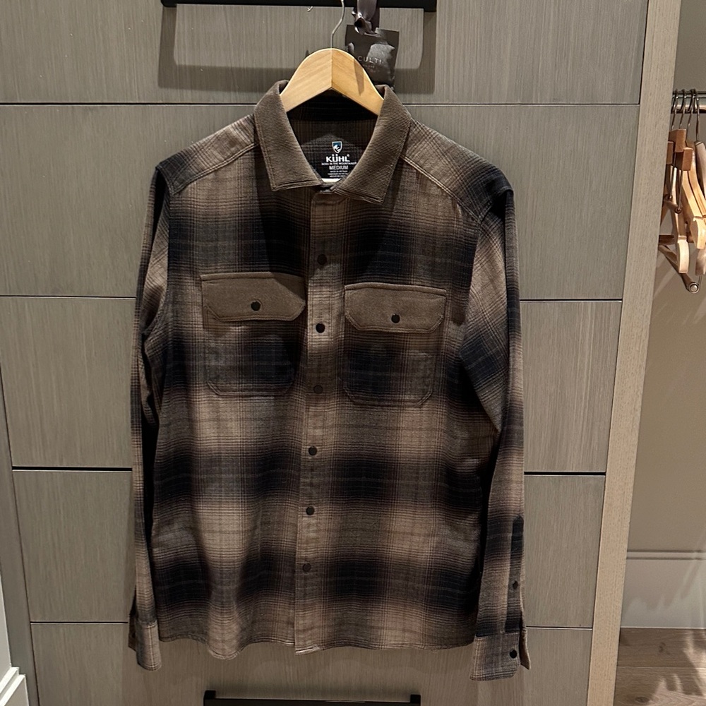 Kuhl Men's Brown and Black Plaid Button-Down Shirt